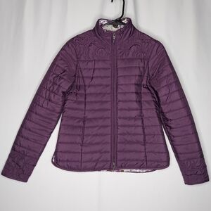 Title Nine Jacket Womens Small Purple Quilted Floral Puffer Zip Mock Neck Pocket